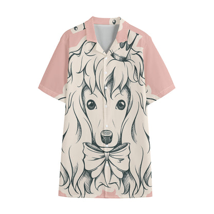 Princess Poodle Print Cotton Hawaiian Shirt