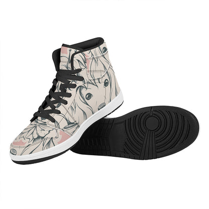 Princess Poodle Print High Top Leather Sneakers