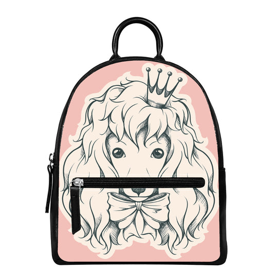 Princess Poodle Print Leather Backpack