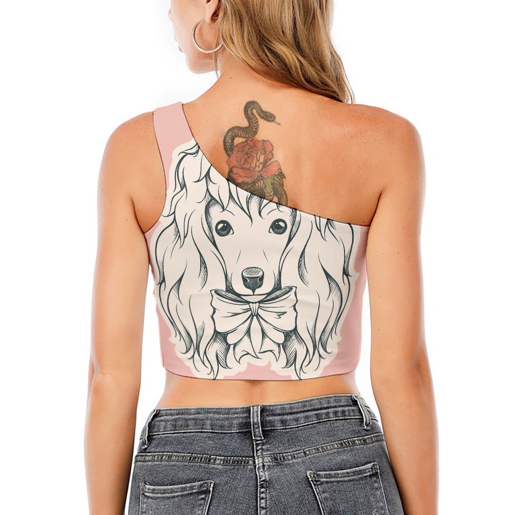 Princess Poodle Print One Shoulder Crop Top