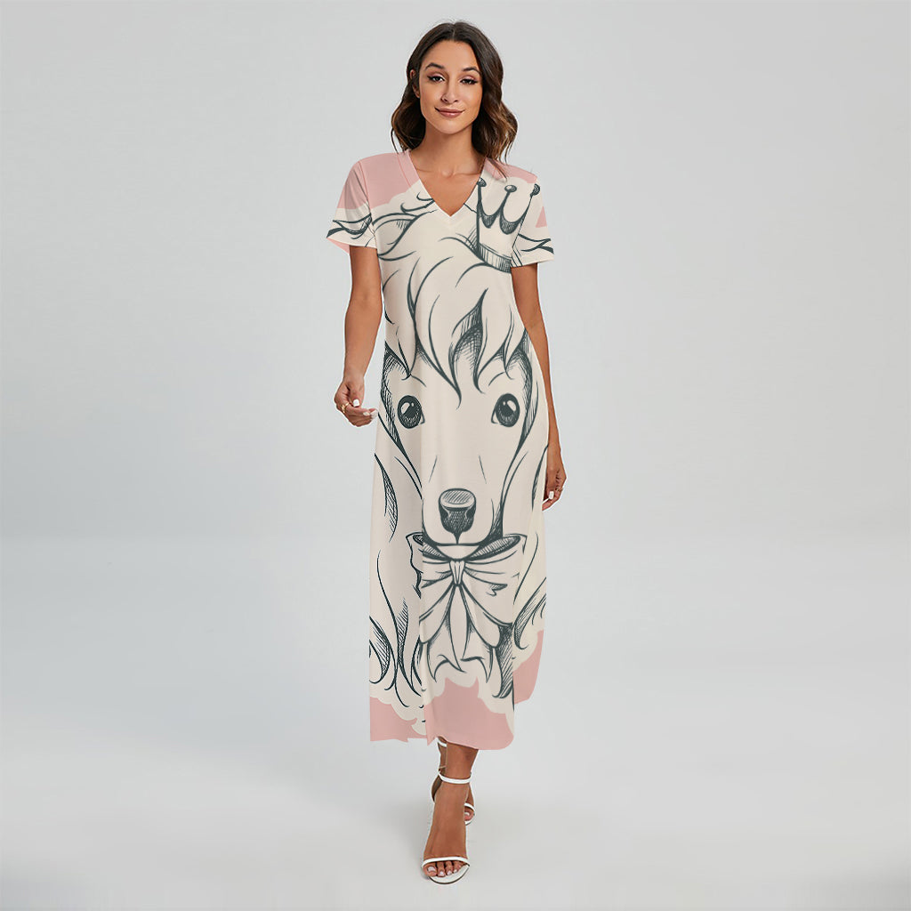 Princess Poodle Print Short Sleeve Maxi Dress