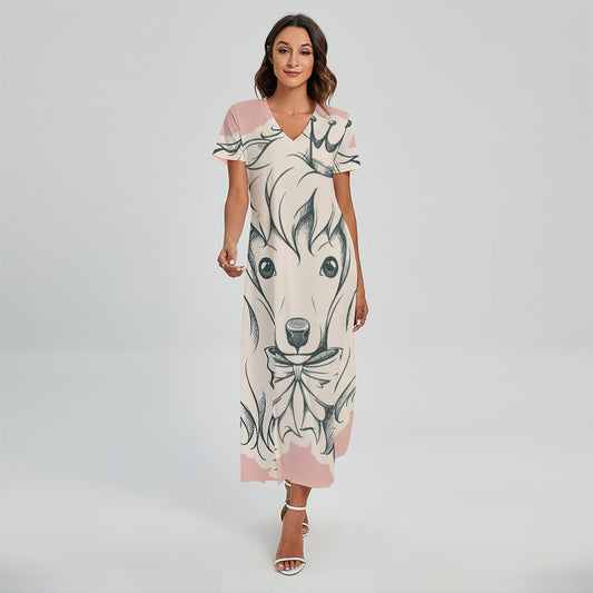 Princess Poodle Print Short Sleeve Maxi Dress