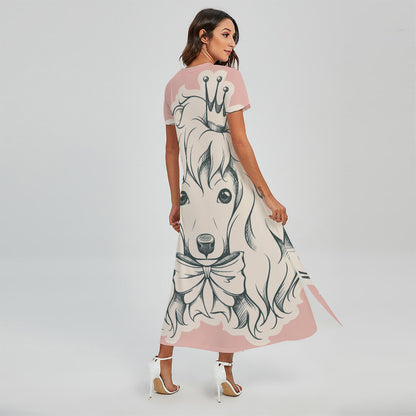 Princess Poodle Print Short Sleeve Maxi Dress