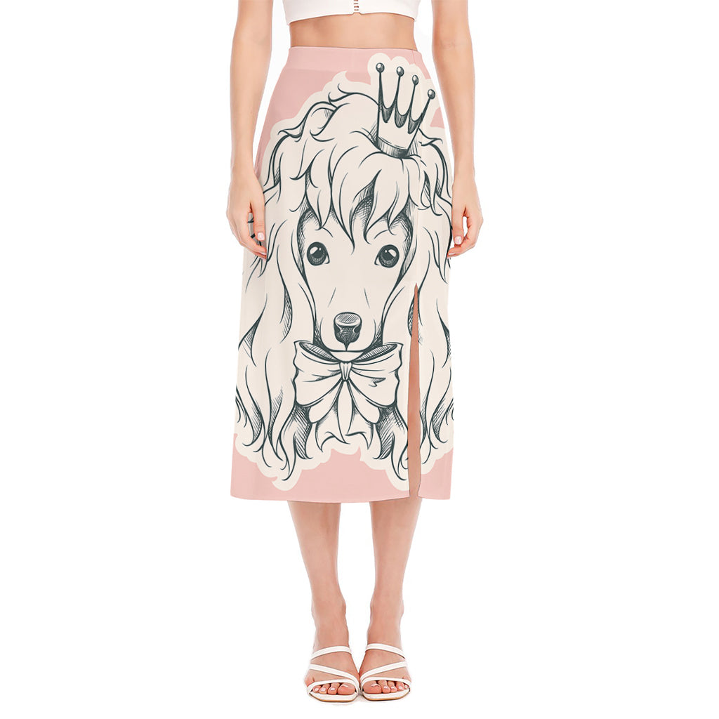 Princess Poodle Print Side Slit Midi Skirt