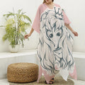 Princess Poodle Print Silk V-Neck Kaftan Dress