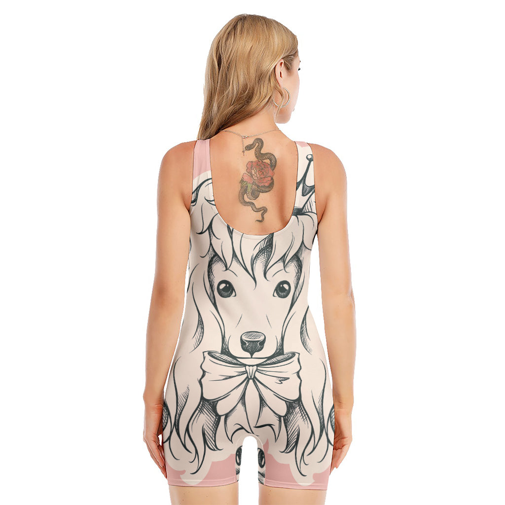 Princess Poodle Print Sleeveless One Piece Swimsuit