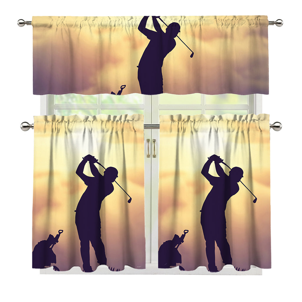 Pro Golf Swing Print 3 Piece Kitchen Curtains