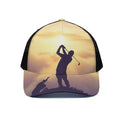 Pro Golf Swing Print Black Mesh Trucker Hat