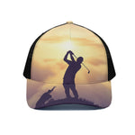 Pro Golf Swing Print Black Mesh Trucker Cap