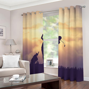 Pro Golf Swing Print Blackout Grommet Curtains