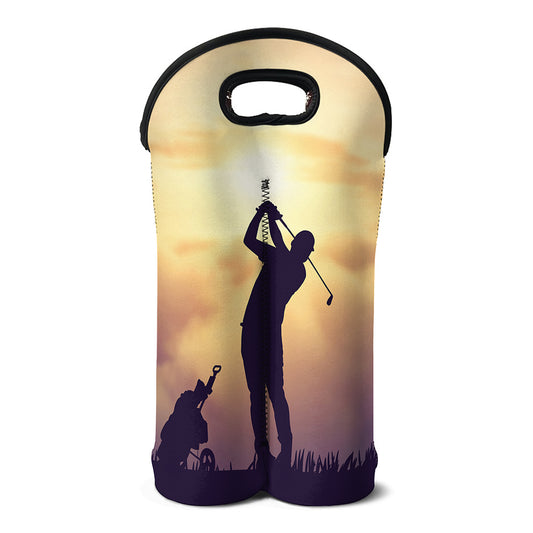 Pro Golf Swing Print Double Neoprene Wine Tote
