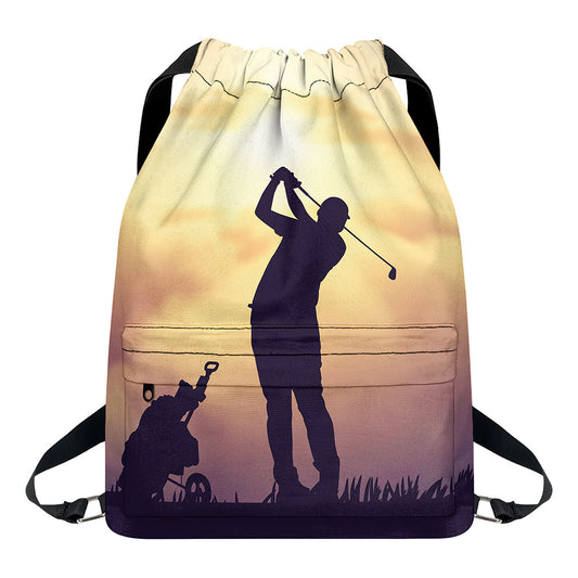 Pro Golf Swing Print Drawstring Backpack