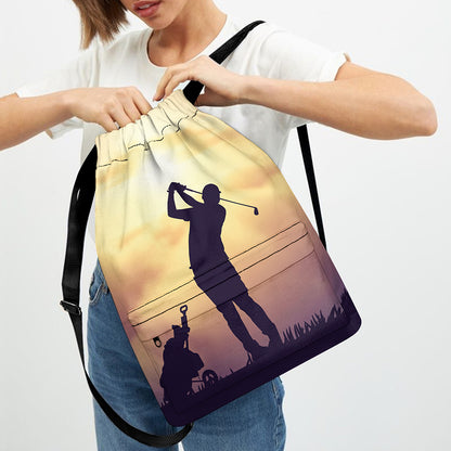 Pro Golf Swing Print Drawstring Backpack