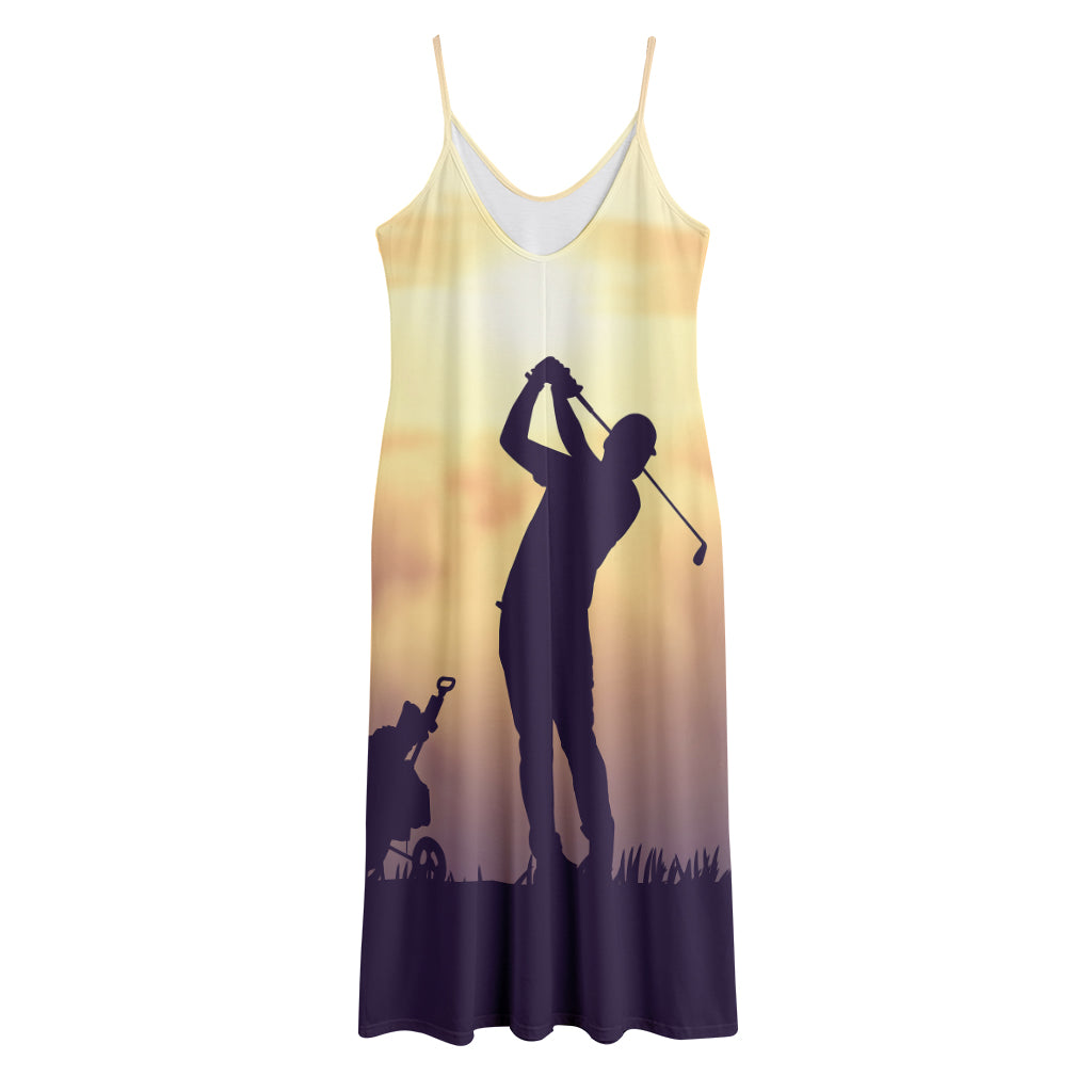 Pro Golf Swing Print Jersey Midi Cami Dress