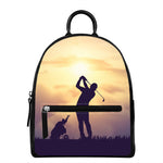 Pro Golf Swing Print Leather Backpack