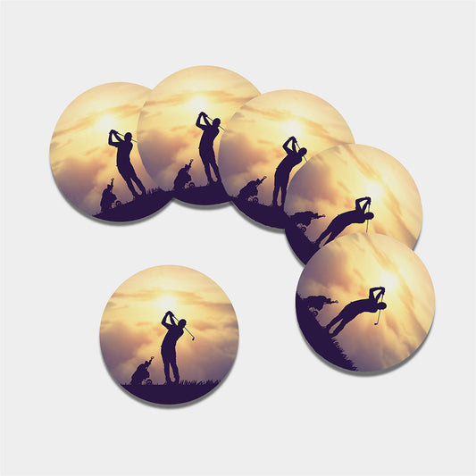 Pro Golf Swing Print Leather Coaster Set