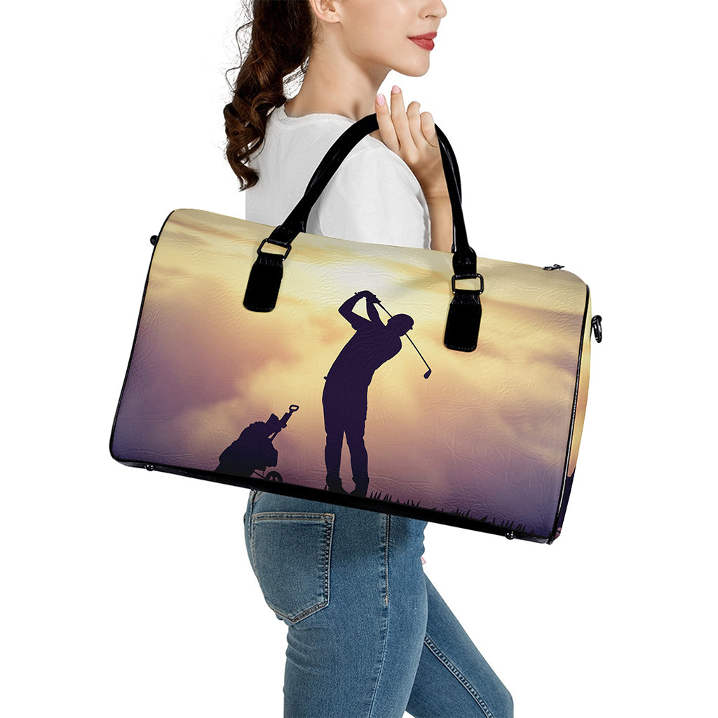 Pro Golf Swing Print Leather Duffle Bag