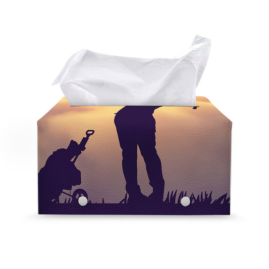 Pro Golf Swing Print Leather Tissue Box Cover