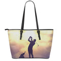 Pro Golf Swing Print Leather Tote Bag With Zipper