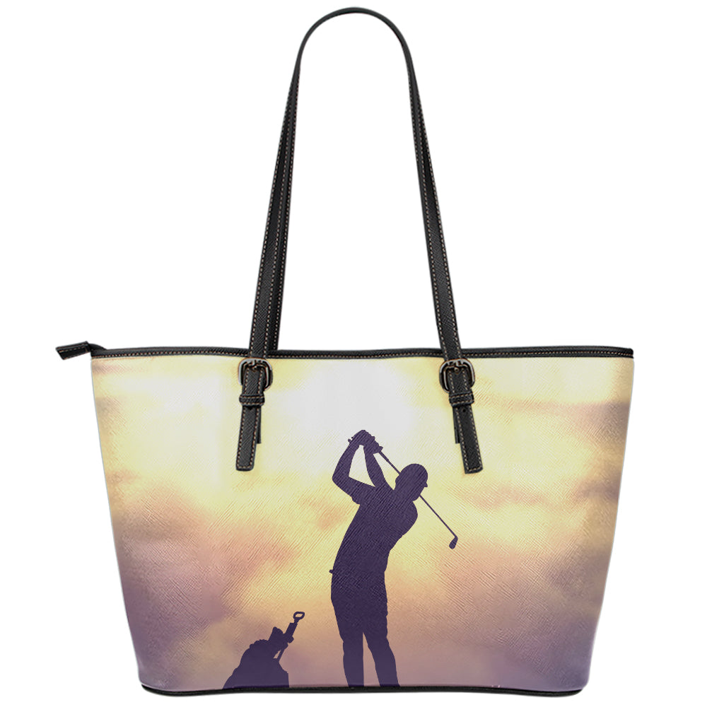 Pro Golf Swing Print Leather Tote Bag