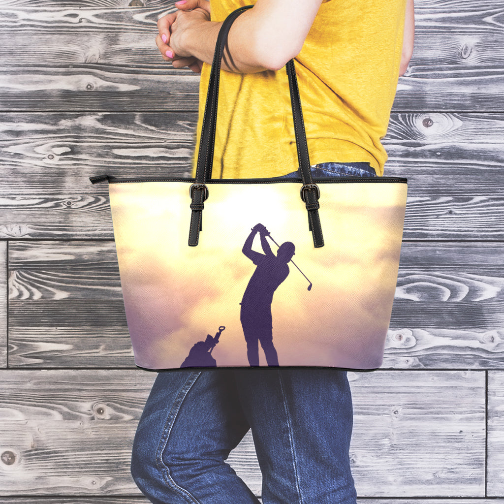 Pro Golf Swing Print Leather Tote Bag