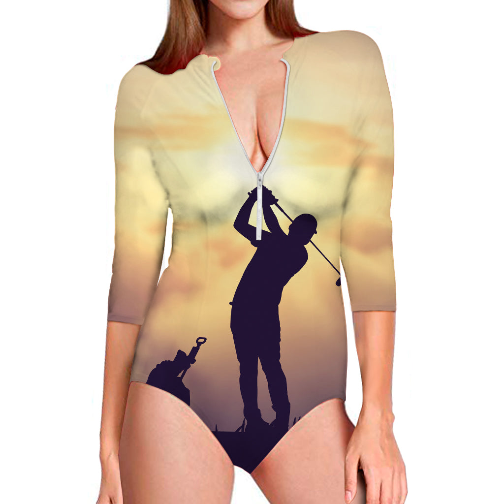 Pro Golf Swing Print Long Sleeve Swimsuit