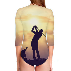 Pro Golf Swing Print Long Sleeve Swimsuit