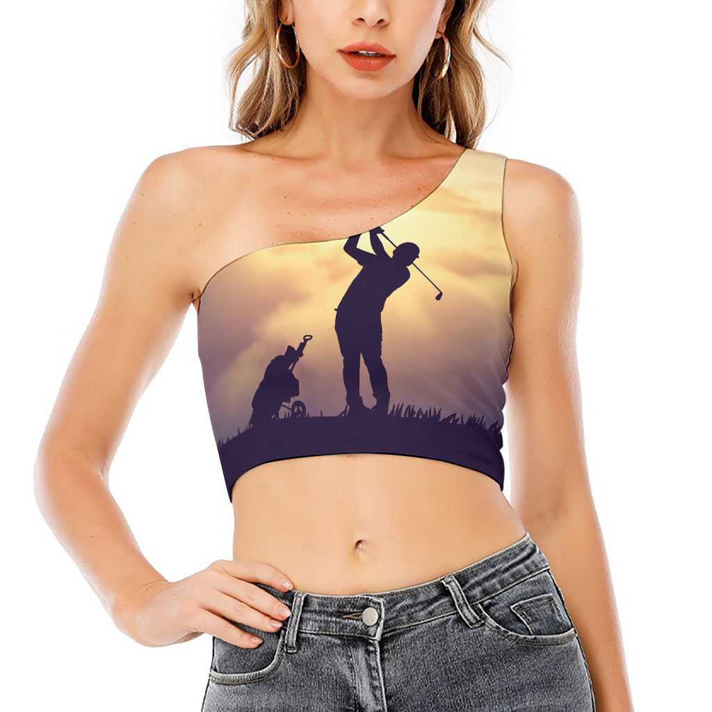 Pro Golf Swing Print One Shoulder Crop Top