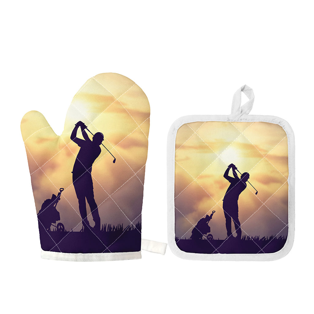 Pro Golf Swing Print Oven Mitt And Pot Holder Set