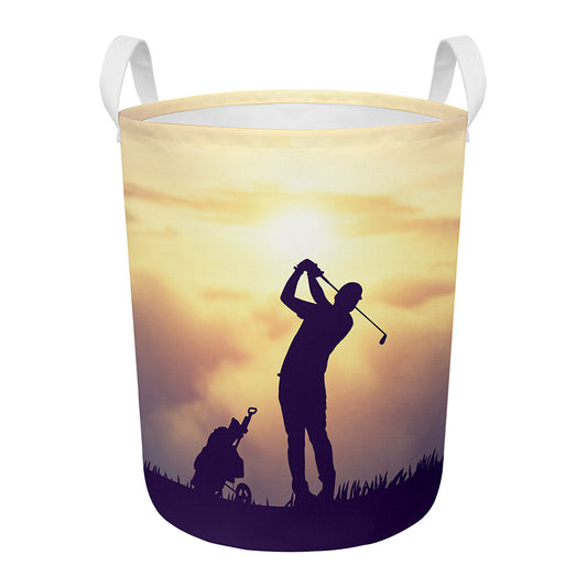 Pro Golf Swing Print Round Laundry Basket