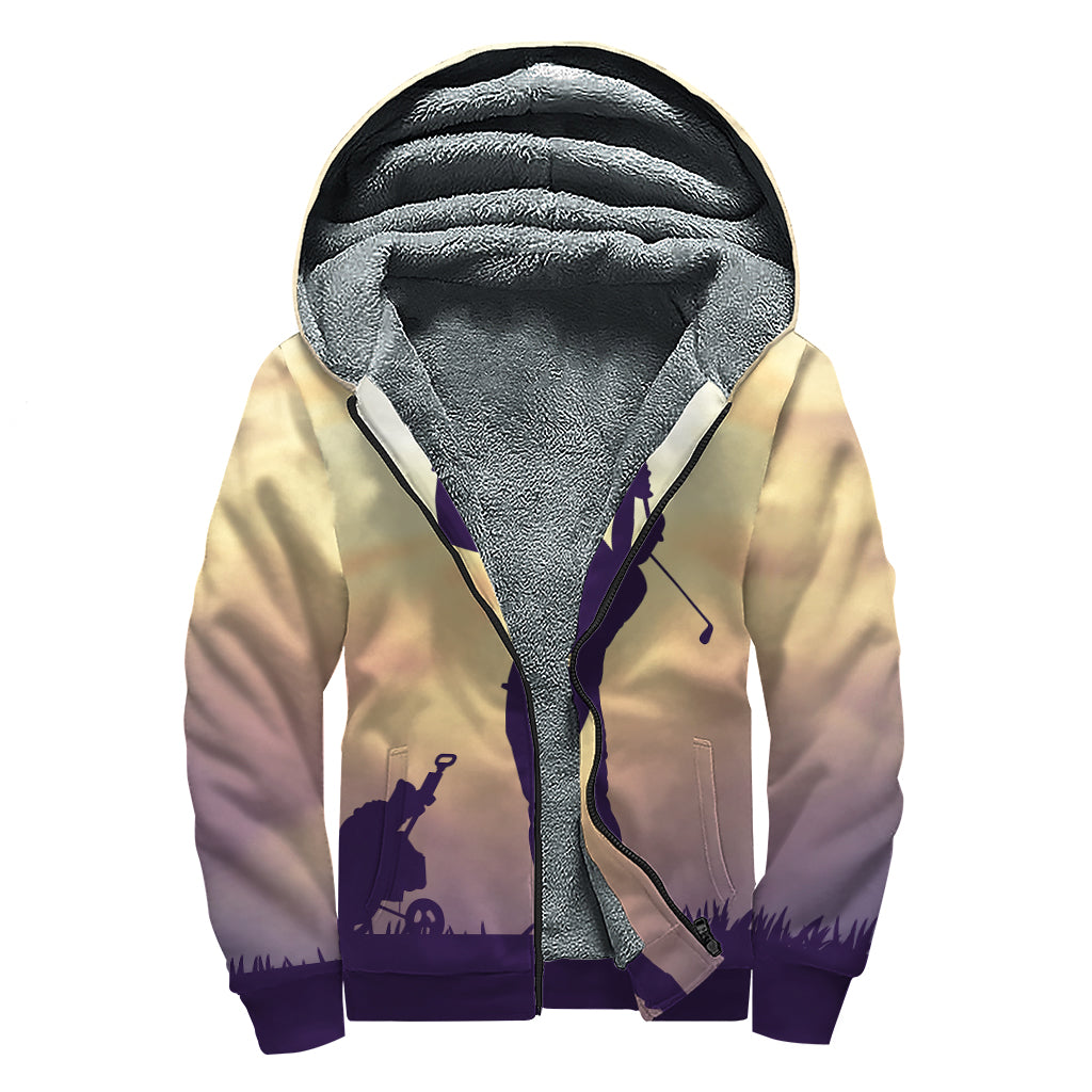 Pro Golf Swing Print Sherpa Lined Zip Up Hoodie