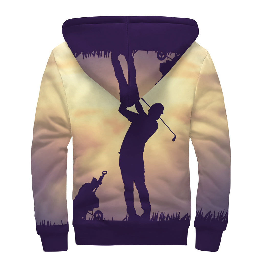 Pro Golf Swing Print Sherpa Lined Zip Up Hoodie