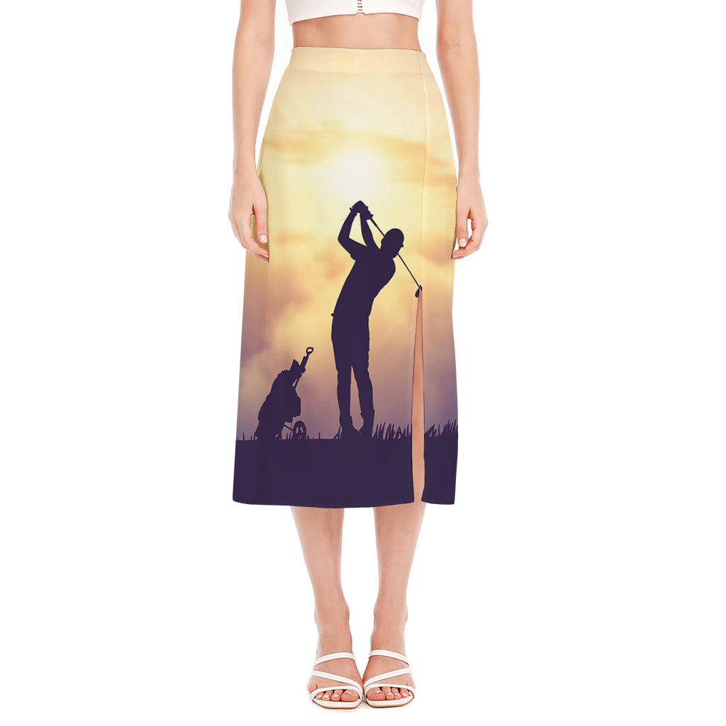 Pro Golf Swing Print Side Slit Midi Skirt