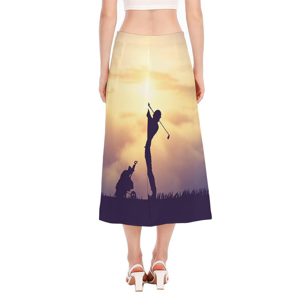 Pro Golf Swing Print Side Slit Midi Skirt