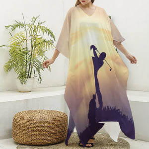 Pro Golf Swing Print Silk V-Neck Kaftan Dress