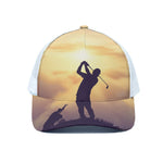 Pro Golf Swing Print White Mesh Trucker Cap