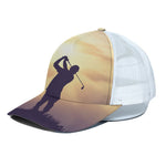 Pro Golf Swing Print White Mesh Trucker Cap