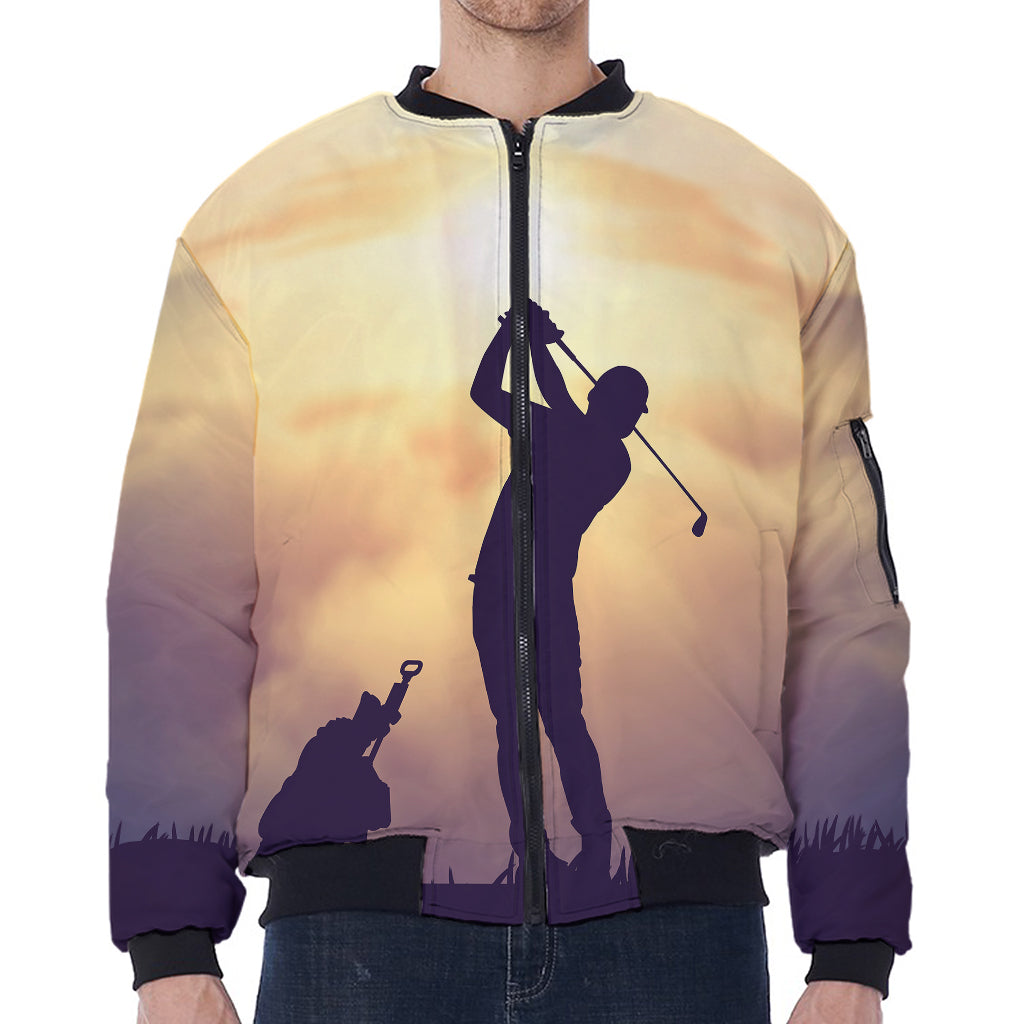 Pro Golf Swing Print Zip Sleeve Bomber Jacket