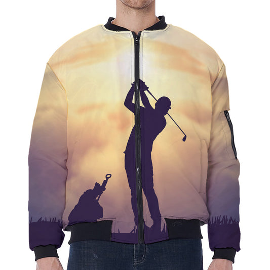 Pro Golf Swing Print Zip Sleeve Bomber Jacket