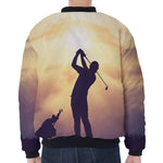 Pro Golf Swing Print Zip Sleeve Bomber Jacket