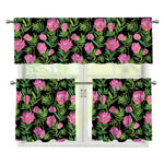 Protea Floral Pattern Print 3 Piece Kitchen Curtains