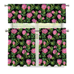 Protea Floral Pattern Print 3 Piece Kitchen Curtains