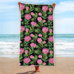 Protea Floral Pattern Print Beach Towel