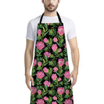 Protea Floral Pattern Print Bib Apron With Pocket