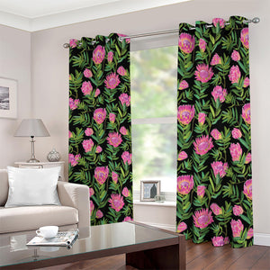 Protea Floral Pattern Print Blackout Grommet Curtains