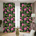 Protea Floral Pattern Print Blackout Pencil Pleat Curtains