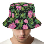 Protea Floral Pattern Print Bucket Hat