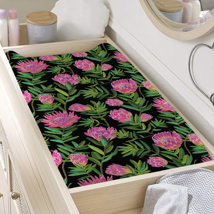 Protea Floral Pattern Print Changing Pad Cover