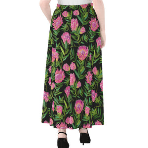 Protea Floral Pattern Print Chiffon Maxi Skirt