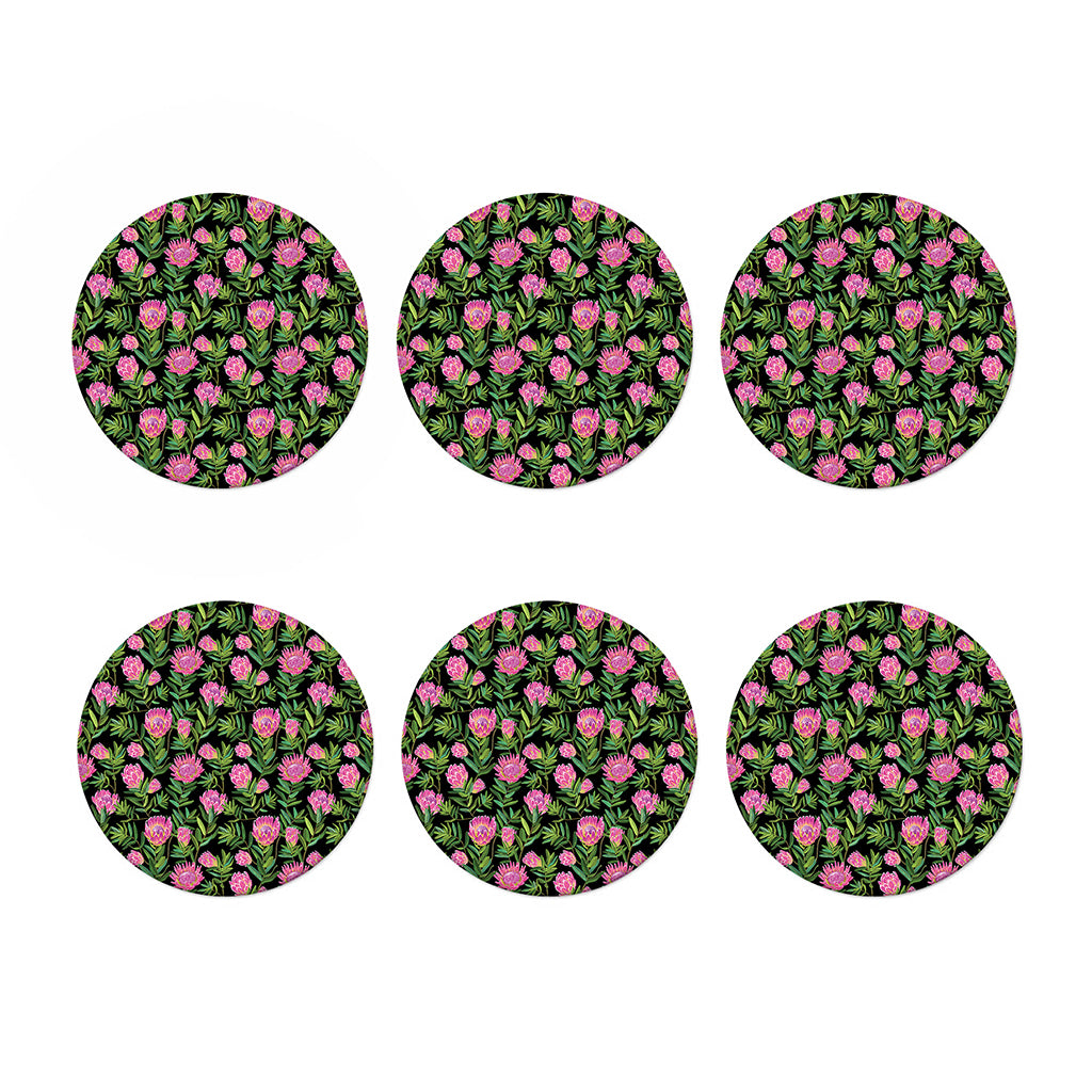 Protea Floral Pattern Print Coaster Set
